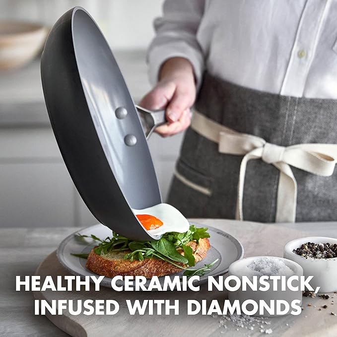 GreenPan Paris Pro Hard Anodized Healthy Ceramic Nonstick, 11 Piece Cookware Pots and Pans Set with Stainless Steel Lids, PFAS-Free, Dishwasher Safe, Grey image 2