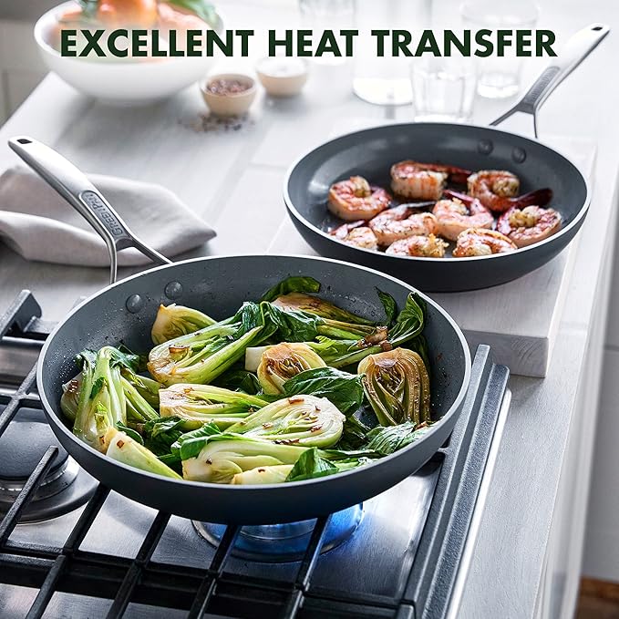 GreenPan Paris Pro Hard Anodized Healthy Ceramic Nonstick, 11 Piece Cookware Pots and Pans Set with Stainless Steel Lids, PFAS-Free, Dishwasher Safe, Grey image 3