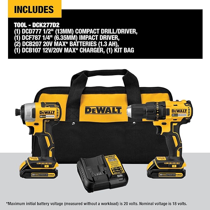 DEWALT 20V MAX Cordless Drill and Impact Driver, Power Drill Brushless 2-Tool Power Tool Combo Kit, Includes 2 Batteries, Charger and Bag (DCK277D2) image 2
