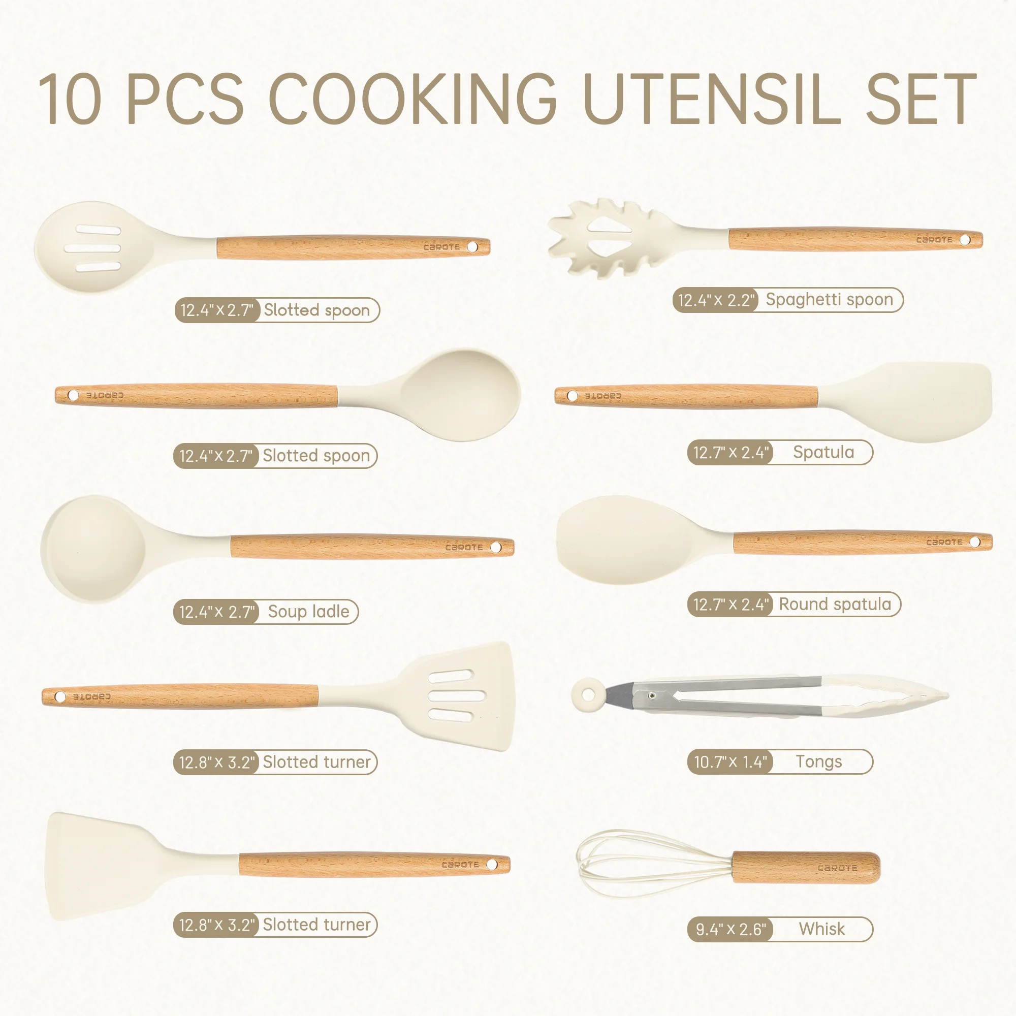 Carote 10 Pcs Silicone Cooking Utensils Set for Kitchen with Wooden Handle image 1
