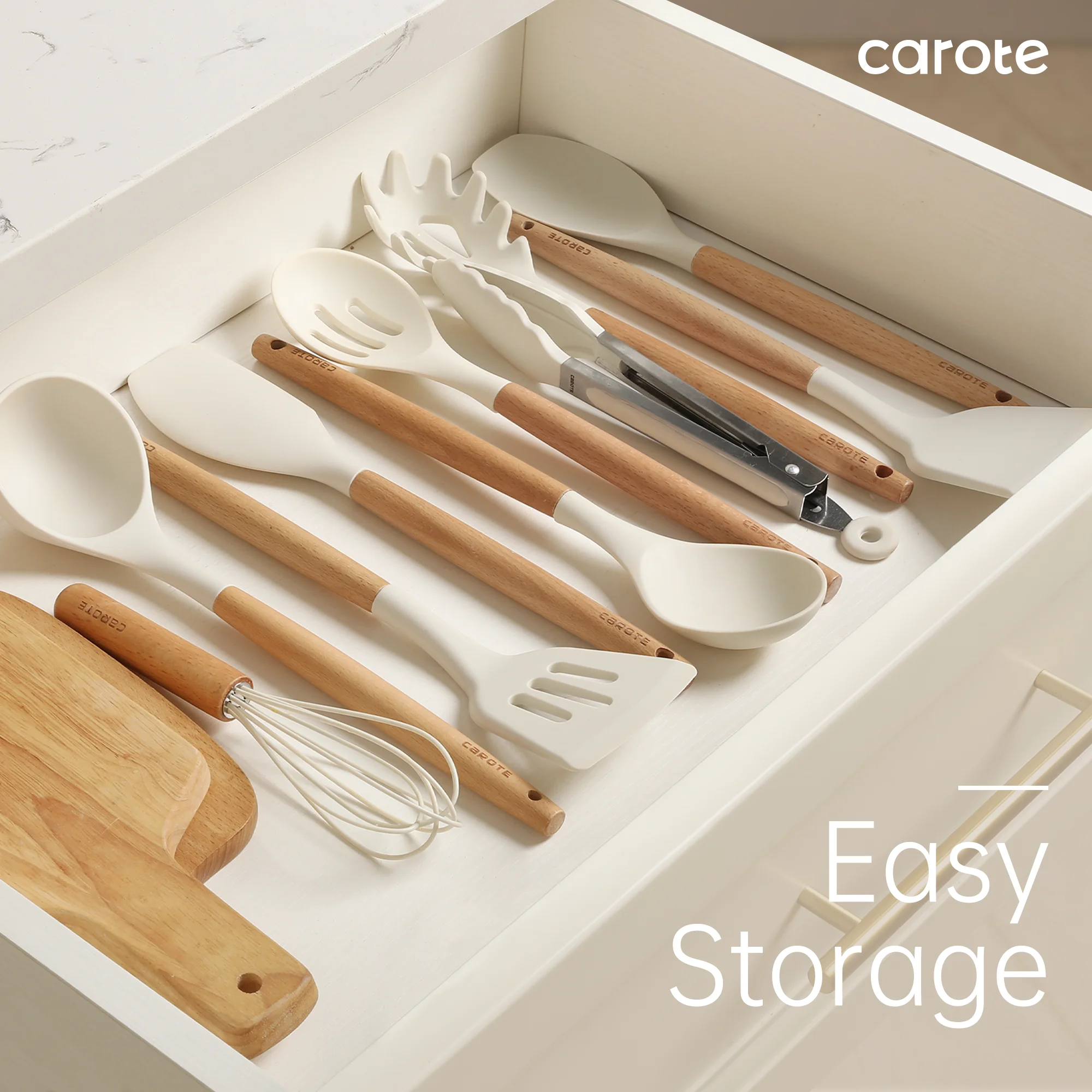 Carote 10 Pcs Silicone Cooking Utensils Set for Kitchen with Wooden Handle image 3