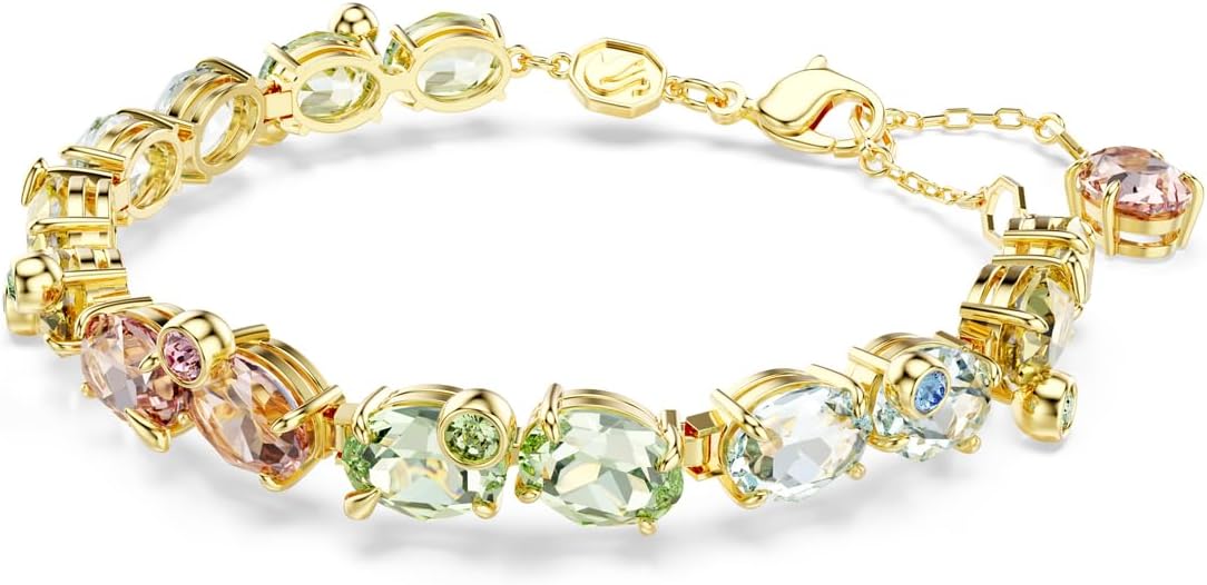Swarovski Gema Tennis bracelet, Mixed cuts, Multicolored, Gold-tone finish image 2