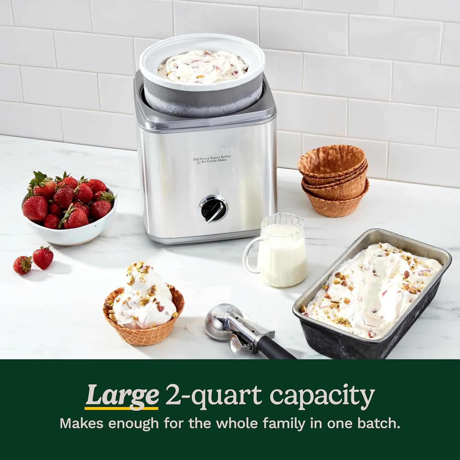 Cuisinart Ice Cream Maker Machine, 2-Quart Ice Cream, Sorbet and Frozen Yogurt Machine, Fully Automatic Double-Insulated Freezer Bowl Makes Frozen Desserts in Under 30 Minutes, ICE30BCP1, Silver image 6