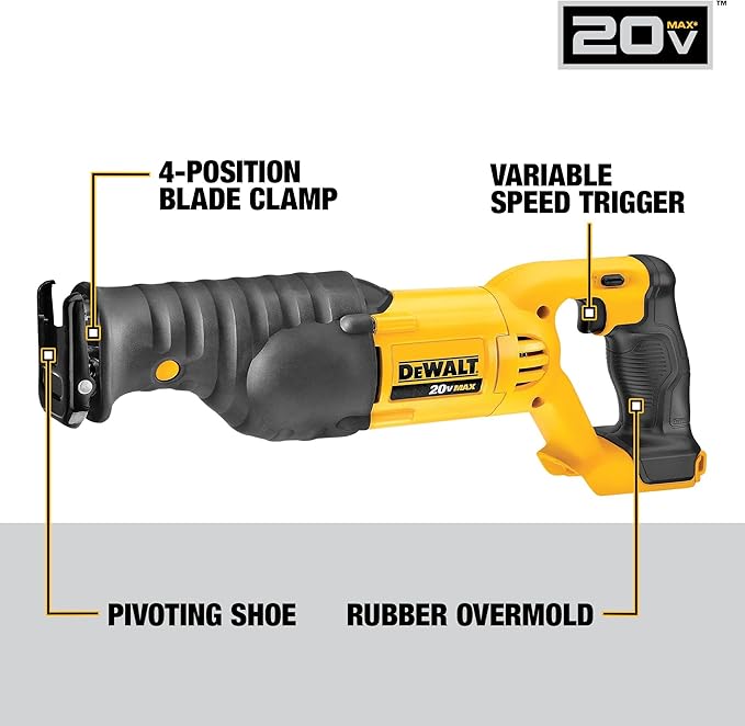 DEWALT 20V MAX Reciprocating Saw, 3,000 Strokes Per Minute, Variable Speed Trigger, Bare Tool Only (DCS380B) image 4