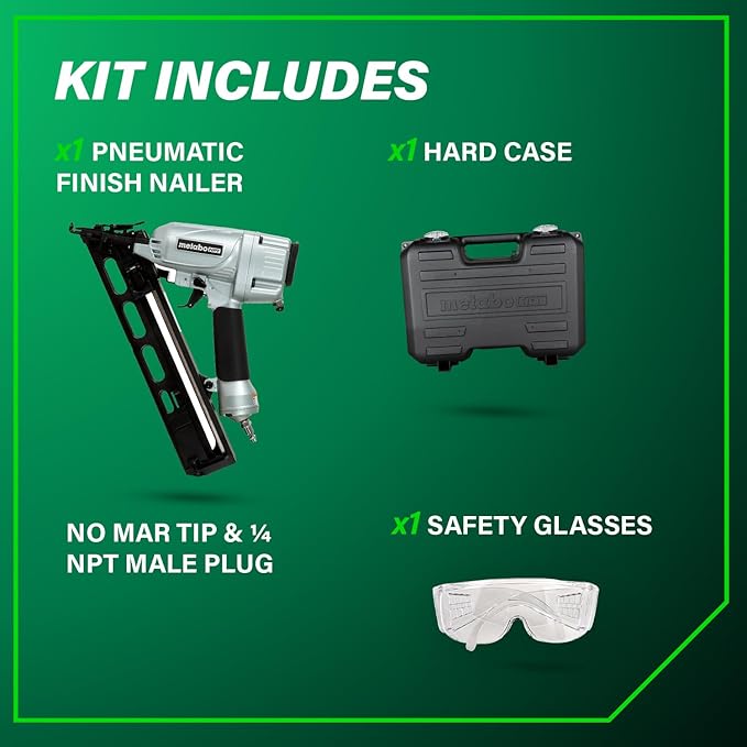 Metabo HPT Finish Nailer with Air Duster, Pro-Preferred Pneumatic Power Nailer for Crown Moldings, Base Moldings, and More, Selective Actuation, 15 Gauge Angled, 1-1/4″ to 2-1/2″ Finish Nails, NT65MA4 image 5