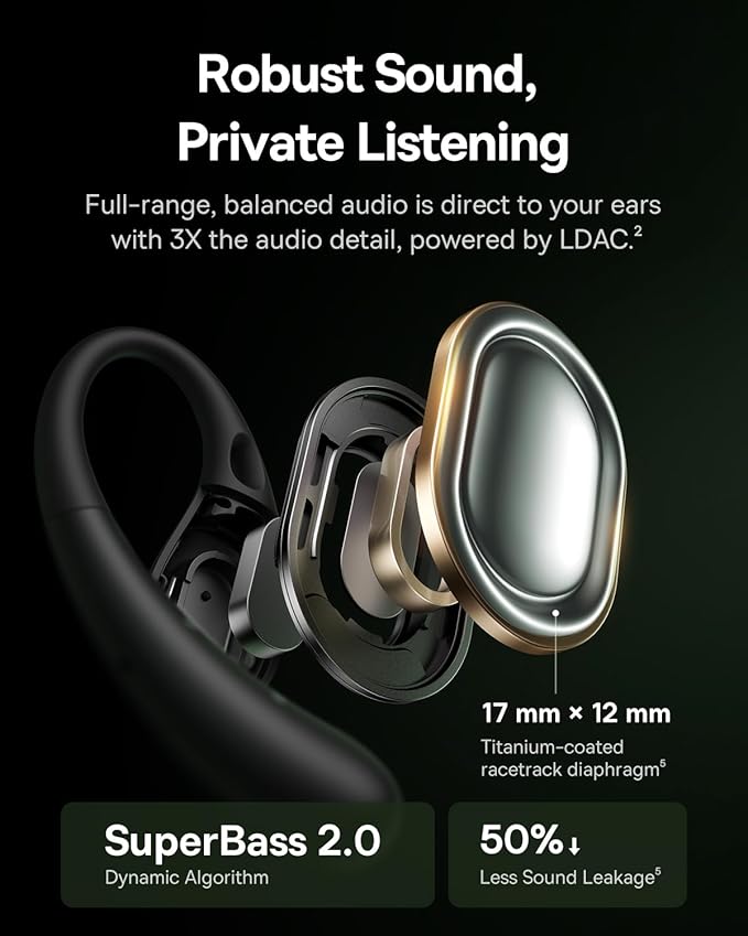 Baseus Eli Sport 2 Open-Ear Headphones Wireless Earbuds,Secure Earhook Sport Design,Ultra-Comfort,4-Mic Clear Calls, IP57 Waterproof,45H Play, Bluetooth 6.0 Earhook Fit Running Workout Gym -Black image 2