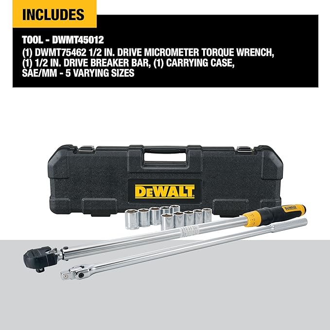DEWALT Torque Wrench Tool Set, Tire Change Kit, 50-250 FT-LB, 12 Piece with Storage Case (DWMT45012) image 2