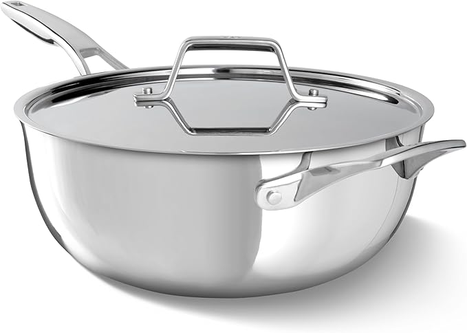 Calphalon Premier Polished 5-Ply Stainless Steel Cookware Set w/Turbo Heat Tech 4.5Qt Chef's Pan with Lid, Induction, Oven Safe 500F, Silver image 1