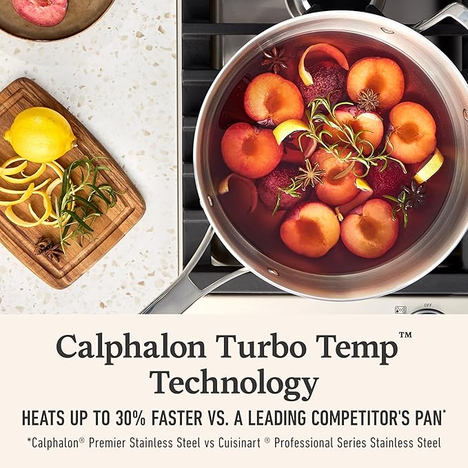 Calphalon Premier Polished 5-Ply Stainless Steel Cookware Set w/Turbo Heat Tech 4.5Qt Chef's Pan with Lid, Induction, Oven Safe 500F, Silver image 3