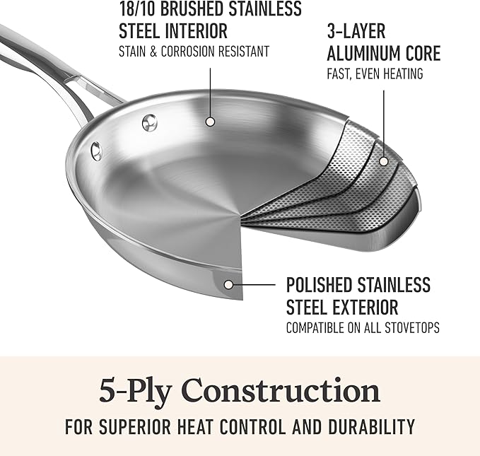 Calphalon Premier Polished 5-Ply Stainless Steel Cookware Set w/Turbo Heat Tech 4.5Qt Chef's Pan with Lid, Induction, Oven Safe 500F, Silver image 4