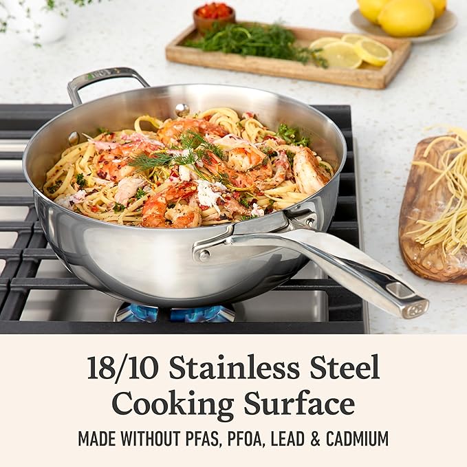 Calphalon Premier Polished 5-Ply Stainless Steel Cookware Set w/Turbo Heat Tech 4.5Qt Chef's Pan with Lid, Induction, Oven Safe 500F, Silver image 5