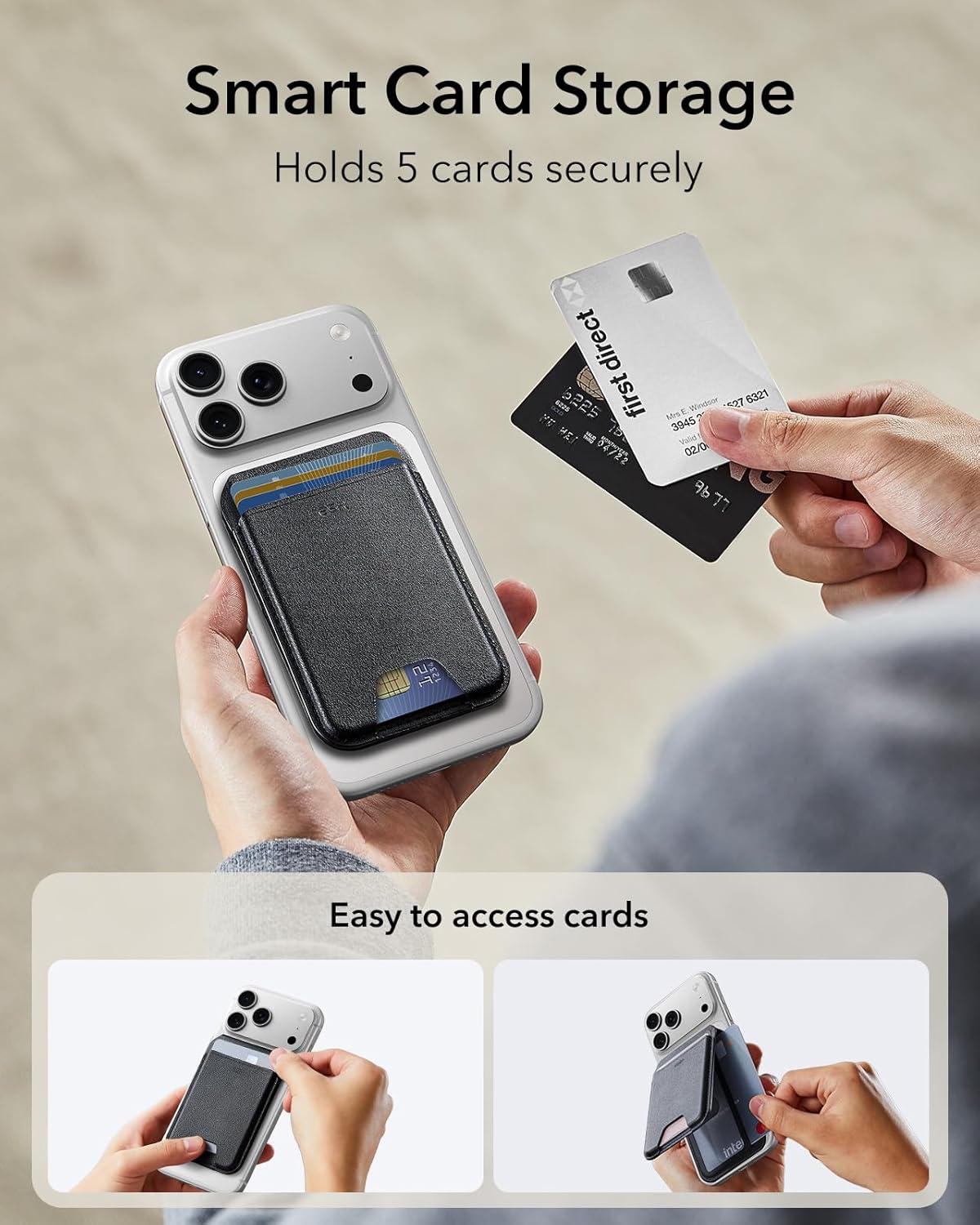 ESR for MagSafe Wallet with Stand, RFID Blocking with MagSafe Ring, 5 Card Holder for Phone Case, Slim Leather Magnetic Wallet for iPhone 17/16/15/14/13/12 Series(Not for Mini), Selected Samsung,Black image 5