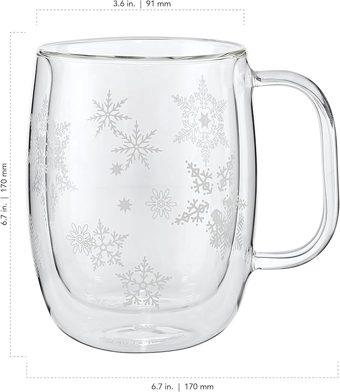 ZWILLING Sorrento Double Wall Glass Snowflake Coffee Mugs, Set of 4, 12oz. Each image 3