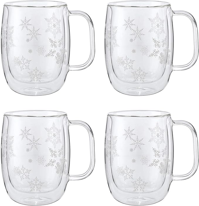 ZWILLING Sorrento Double Wall Glass Snowflake Coffee Mugs, Set of 4, 12oz. Each image 5