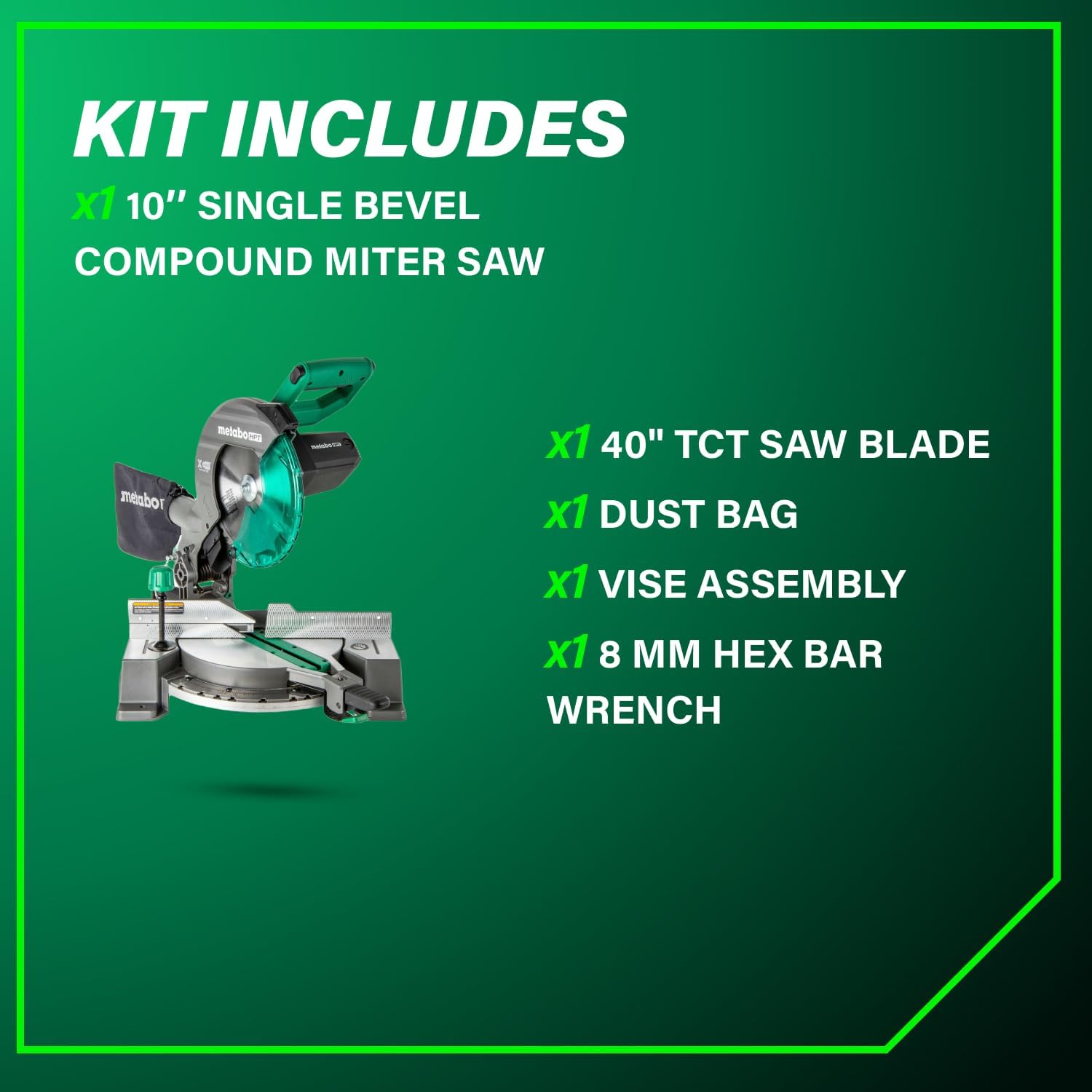 Metabo HPT 10-Inch Single Bevel Compound Miter Saw, 15-Amp Power Saw with Xact Cut Shadow Line, Precision Miter Angles, Single Bevel 0-45°, 40T TCT Miter Saw Blade, Lightweight Design, C10FCG2 image 5