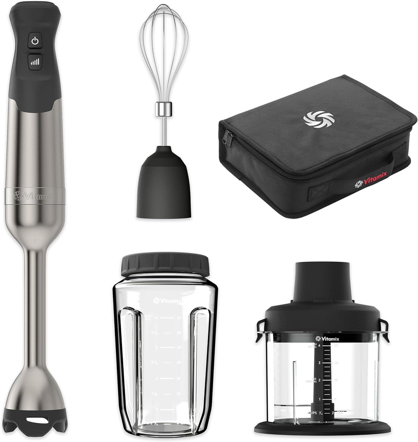 Vitamix 5-Speed Immersion Blender 5-Piece Bundle, 625-Watt Motor, One-Handed Operation, 5 ft cord, includes Mini-Chopper, Blending Jar, Whisk Attachment & Storage Case, Stainless Steel/Black image 1