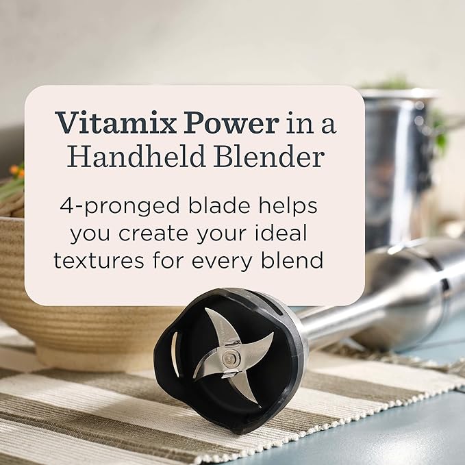 Vitamix 5-Speed Immersion Blender 5-Piece Bundle, 625-Watt Motor, One-Handed Operation, 5 ft cord, includes Mini-Chopper, Blending Jar, Whisk Attachment & Storage Case, Stainless Steel/Black image 6