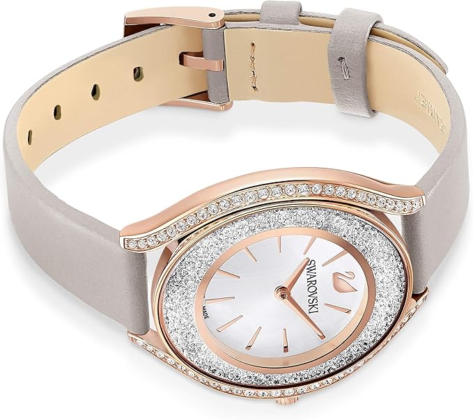 Swarovski Crystalline Aura Watch, Taupe Leather Strap, Rose-Gold Tone Finish, Clear Crystals, Swiss Made, Part of The Crystalline Watch Collection image 2