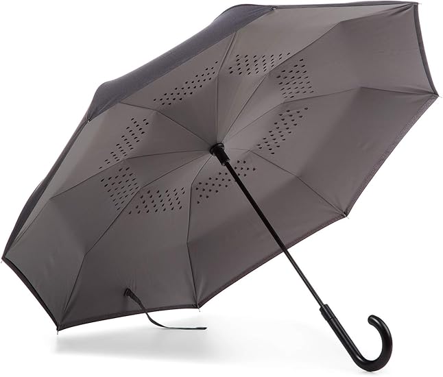 Totes InBrella - Reverse Close Umbrella with Invisible Water Repellent Coating - Auto Close, Inverted, Dripless, and Stormproof for Rainy Weather image 1