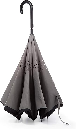 Totes InBrella - Reverse Close Umbrella with Invisible Water Repellent Coating - Auto Close, Inverted, Dripless, and Stormproof for Rainy Weather image 3