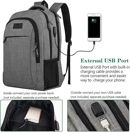 MATEIN Travel Laptop Backpack, Business Anti Theft Slim Sturdy Laptops Backpack with USB Charging Port, Water Resistant College School Computer Bag Gift for Men & Women Fits 15.6 Inch Notebook, Grey image 1