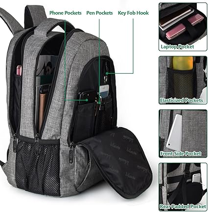 MATEIN Travel Laptop Backpack, Business Anti Theft Slim Sturdy Laptops Backpack with USB Charging Port, Water Resistant College School Computer Bag Gift for Men & Women Fits 15.6 Inch Notebook, Grey image 2