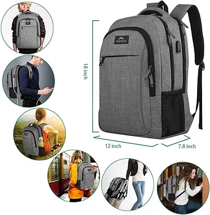 MATEIN Travel Laptop Backpack, Business Anti Theft Slim Sturdy Laptops Backpack with USB Charging Port, Water Resistant College School Computer Bag Gift for Men & Women Fits 15.6 Inch Notebook, Grey image 3