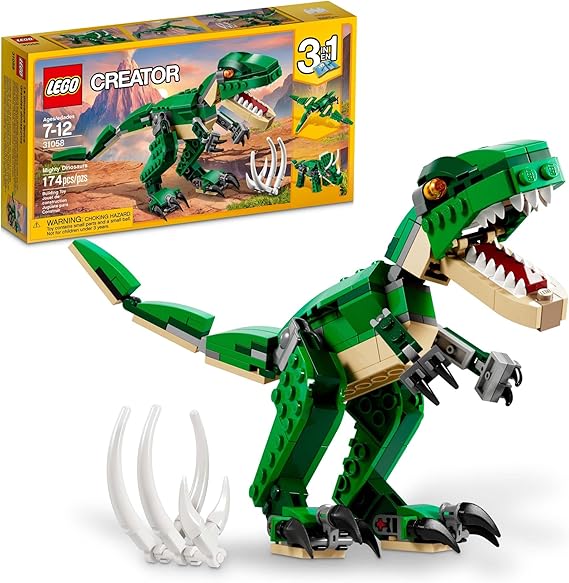 LEGO Creator 3 in 1 Mighty Dinosaur Toy, Transforms from T. rex to Triceratops to Pterodactyl Dinosaur Figures, Great Gift for 7-12 Year Old Boys & Girls, 31058 image 1