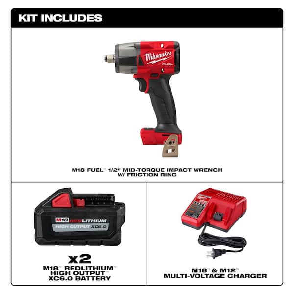 M18 FUEL Gen-2 18V Lithium-Ion Brushless Cordless Mid Torque 1/2 in. Impact Wrench with (2) 6.0Ah Batteries and Charger image 2