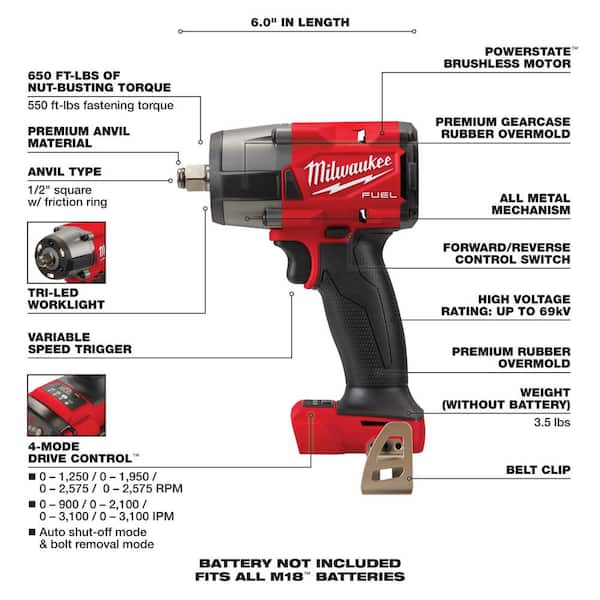 M18 FUEL Gen-2 18V Lithium-Ion Brushless Cordless Mid Torque 1/2 in. Impact Wrench with (2) 6.0Ah Batteries and Charger image 4
