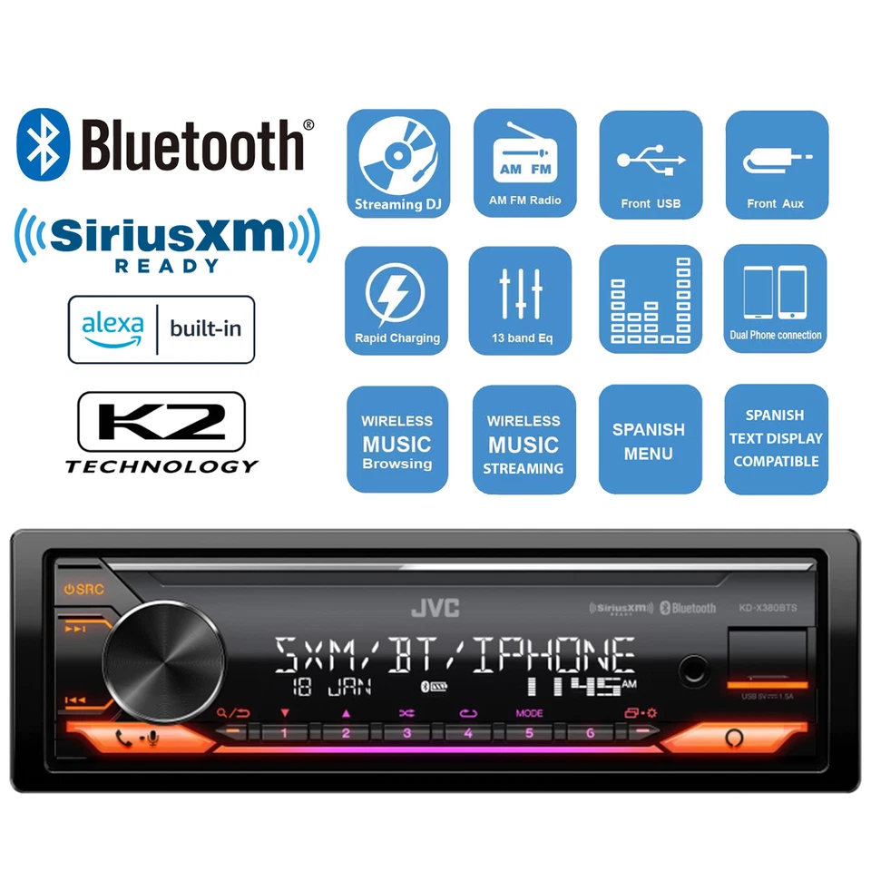 JVC KD-X380BTS Single DIN Bluetooth USB/AUX AM/FM Stereo Car Audio Receiver image 4