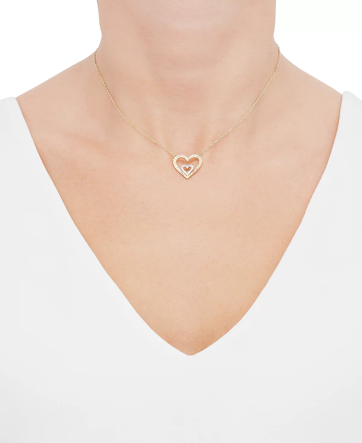 Macy's Diamond Heart in Heart Pendant Necklace (1/10 ct. t.w.) in 14k Gold-Plated Sterling Silver, 16" + 2" extender image 2