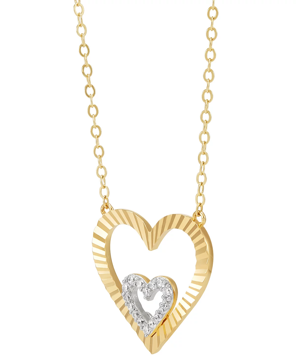 Macy's Diamond Heart in Heart Pendant Necklace (1/10 ct. t.w.) in 14k Gold-Plated Sterling Silver, 16" + 2" extender image 3