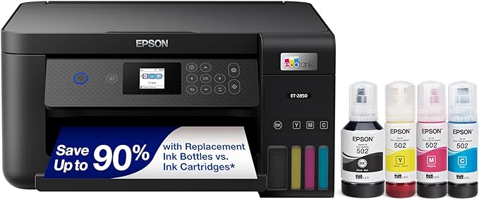 Epson EcoTank ET-2850 Wireless Color All-in-One Cartridge-Free Supertank Printer with Scan, Copy and Auto 2-Sided Printing - Black, Medium image 1