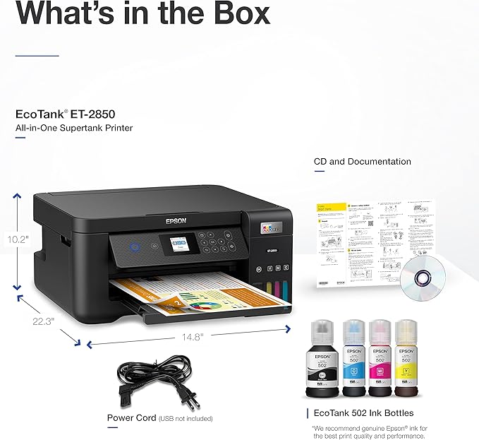 Epson EcoTank ET-2850 Wireless Color All-in-One Cartridge-Free Supertank Printer with Scan, Copy and Auto 2-Sided Printing - Black, Medium image 6