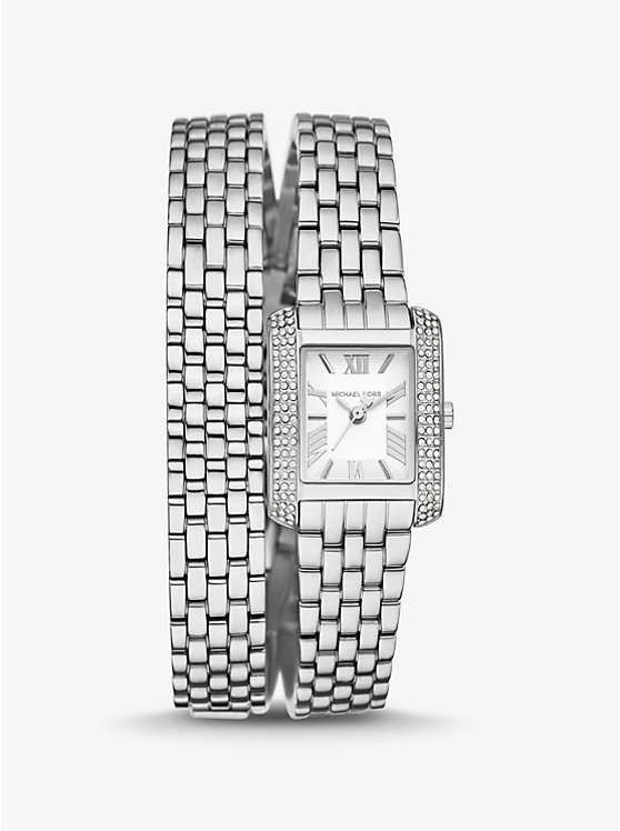 Petite Emery Pavé Silver-Tone Double Wrap Watch image 1