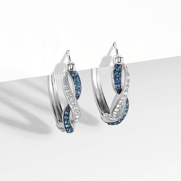 Amazon Essentials .925 Sterling Silver Rhodium Plated Crystal Twisted Hoop Earrings for Women, Hypoallergenic Nickel-Free, Lightweight Hoops with Click Post Closure image 4