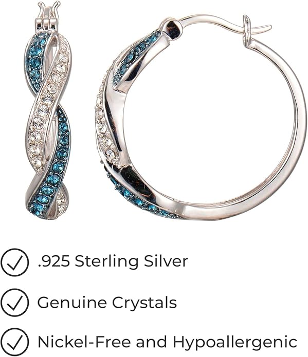 Amazon Essentials .925 Sterling Silver Rhodium Plated Crystal Twisted Hoop Earrings for Women, Hypoallergenic Nickel-Free, Lightweight Hoops with Click Post Closure image 5