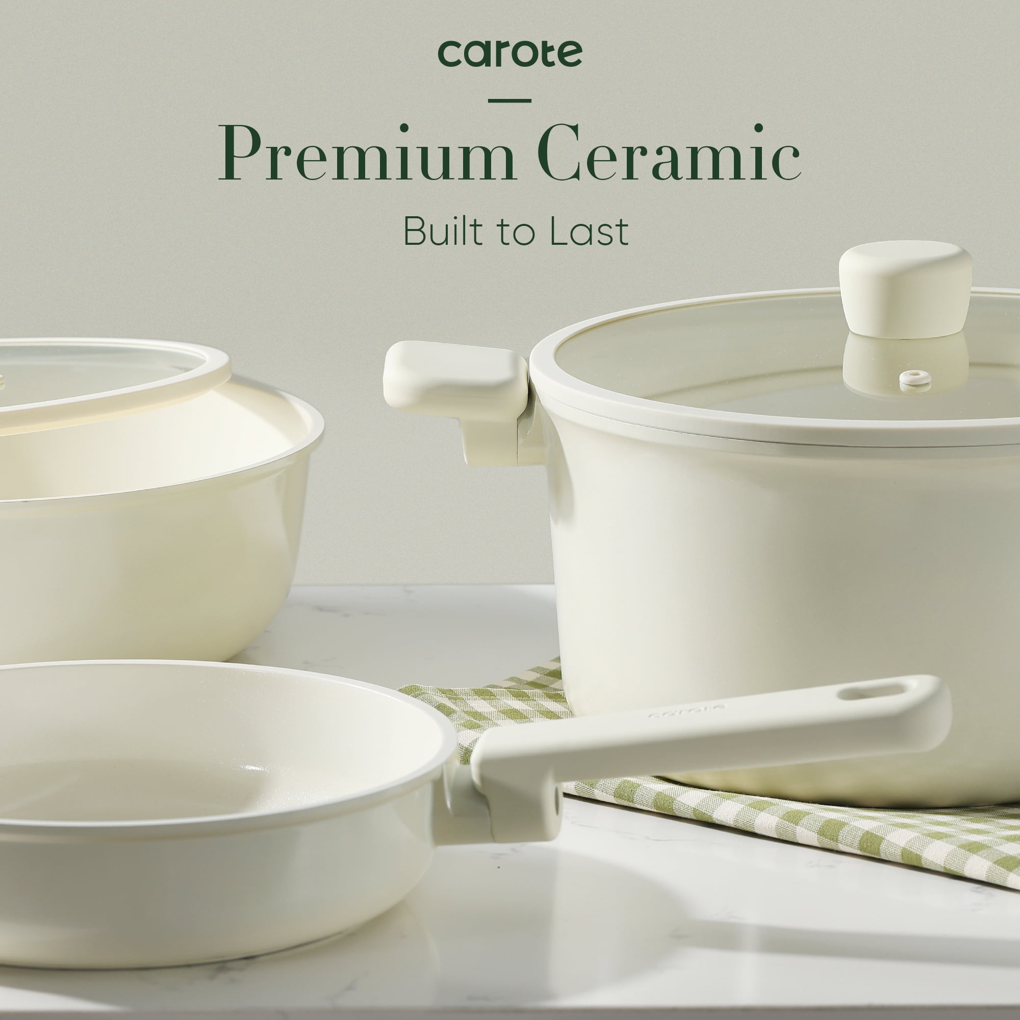 Carote Ceramic Cookware Sets, 12 Pcs Pots and Pans Set, Non Toxic Induction Cookware, Cream White image 4