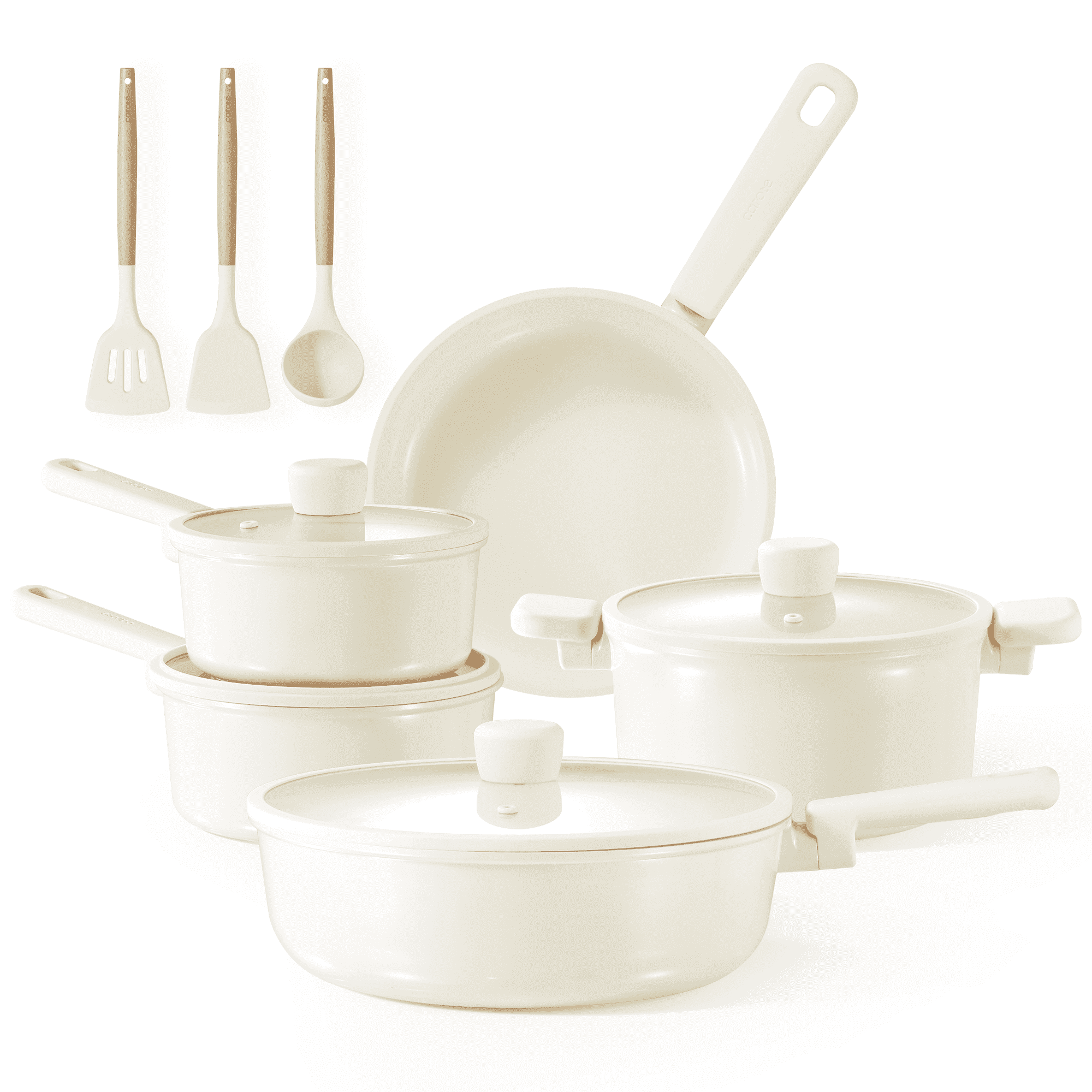 Carote Ceramic Cookware Sets, 12 Pcs Pots and Pans Set, Non Toxic Induction Cookware, Cream White image 5