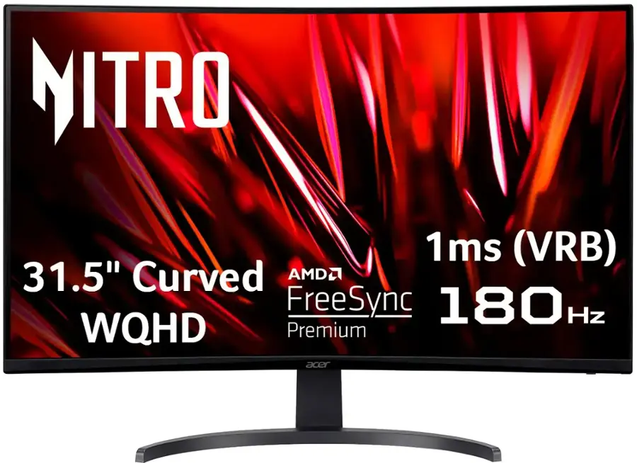 Acer - Nitro Gaming 31.5" Curved WQHD 180Hz 1ms FreeSync Premium Gaming Monitor (DisplayPort, HDMI x2) - Black image 1