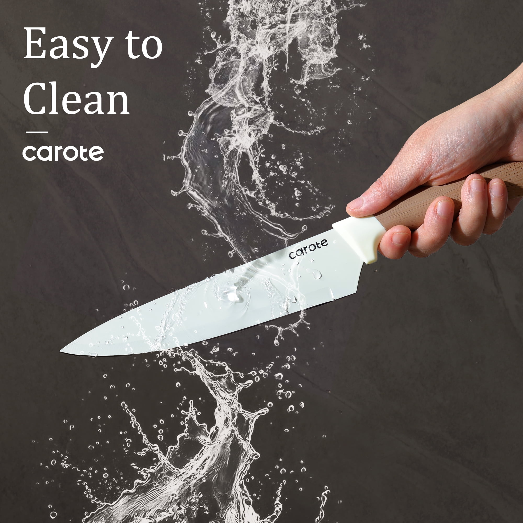 Carote 6Pcs Knife Set with Universal Block, Ceramic Coating, Stainless Steel Blade, Khaki image 5