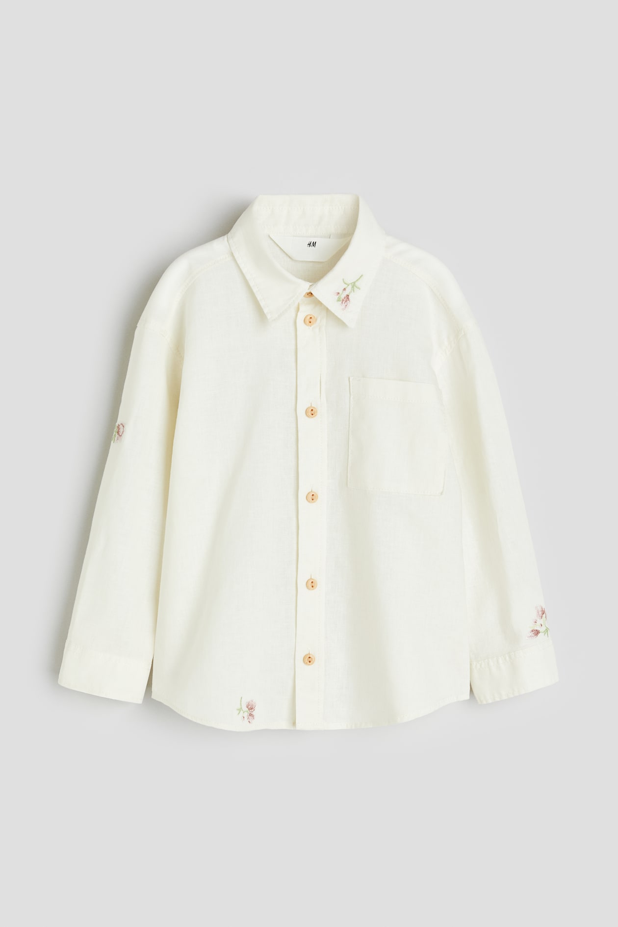 Embroidered-motif Linen-blend Shirt image 1