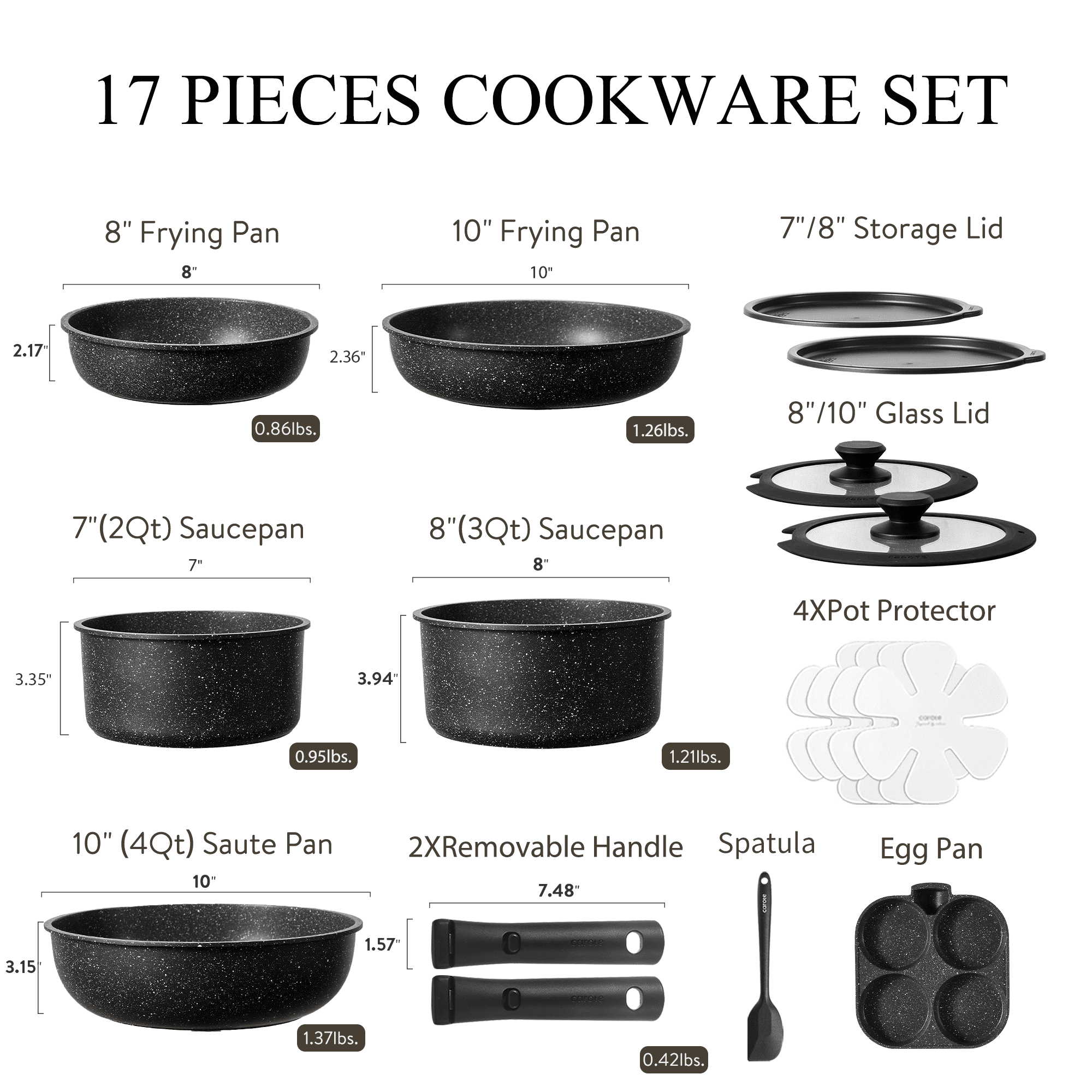 Carote 17pcs Nonstick Cookware Set, Granite Reinforced Non Stick Pots and Pans Set Removable Handle image 2