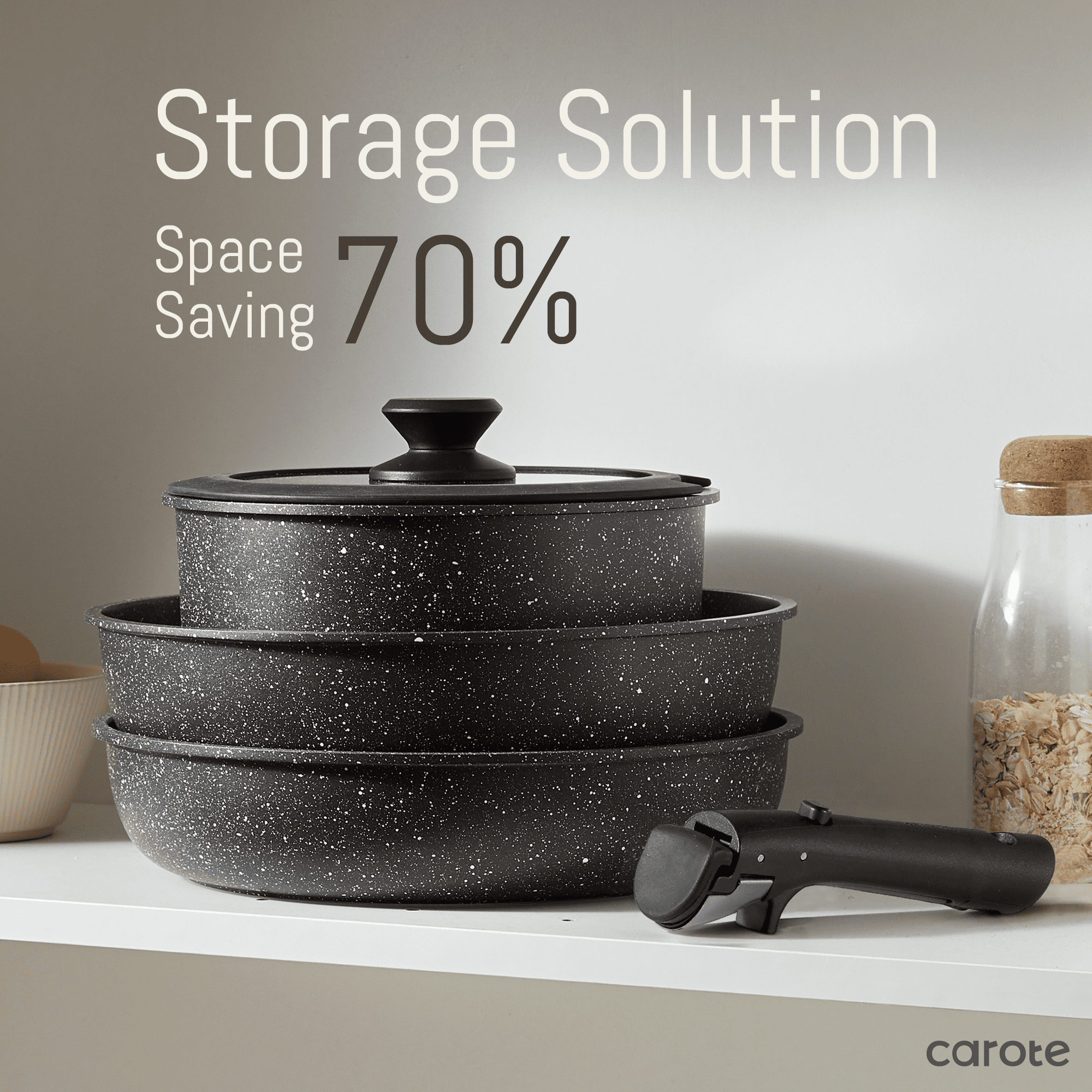 Carote 17pcs Nonstick Cookware Set, Granite Reinforced Non Stick Pots and Pans Set Removable Handle image 3