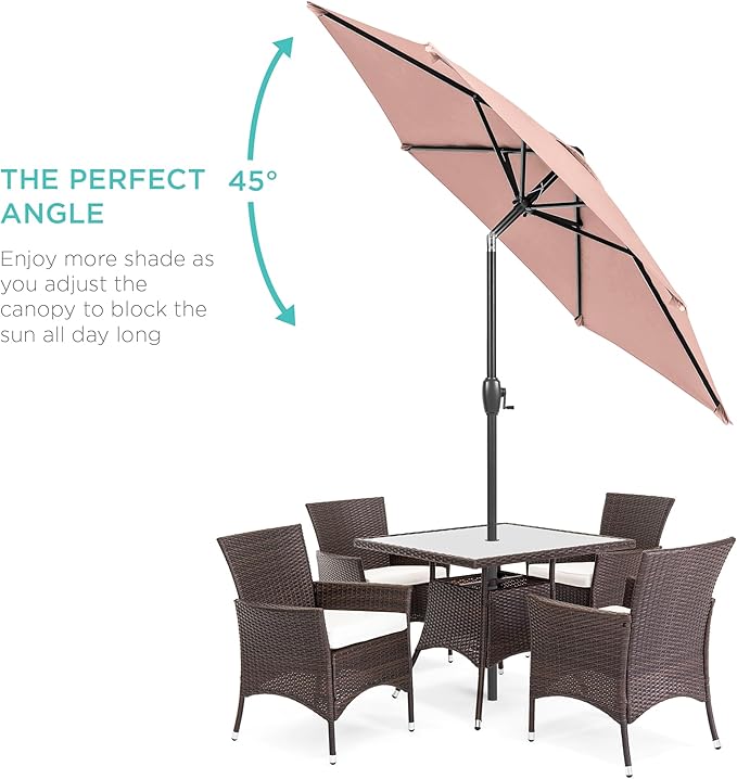 Best Choice Products 7.5ft Heavy-Duty Round Outdoor Market Table Patio Umbrella w/Steel Pole, Push Button Tilt, Easy Crank Lift - Rose Quartz image 2