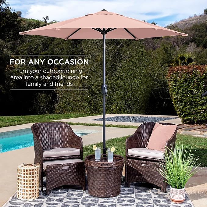 Best Choice Products 7.5ft Heavy-Duty Round Outdoor Market Table Patio Umbrella w/Steel Pole, Push Button Tilt, Easy Crank Lift - Rose Quartz image 3