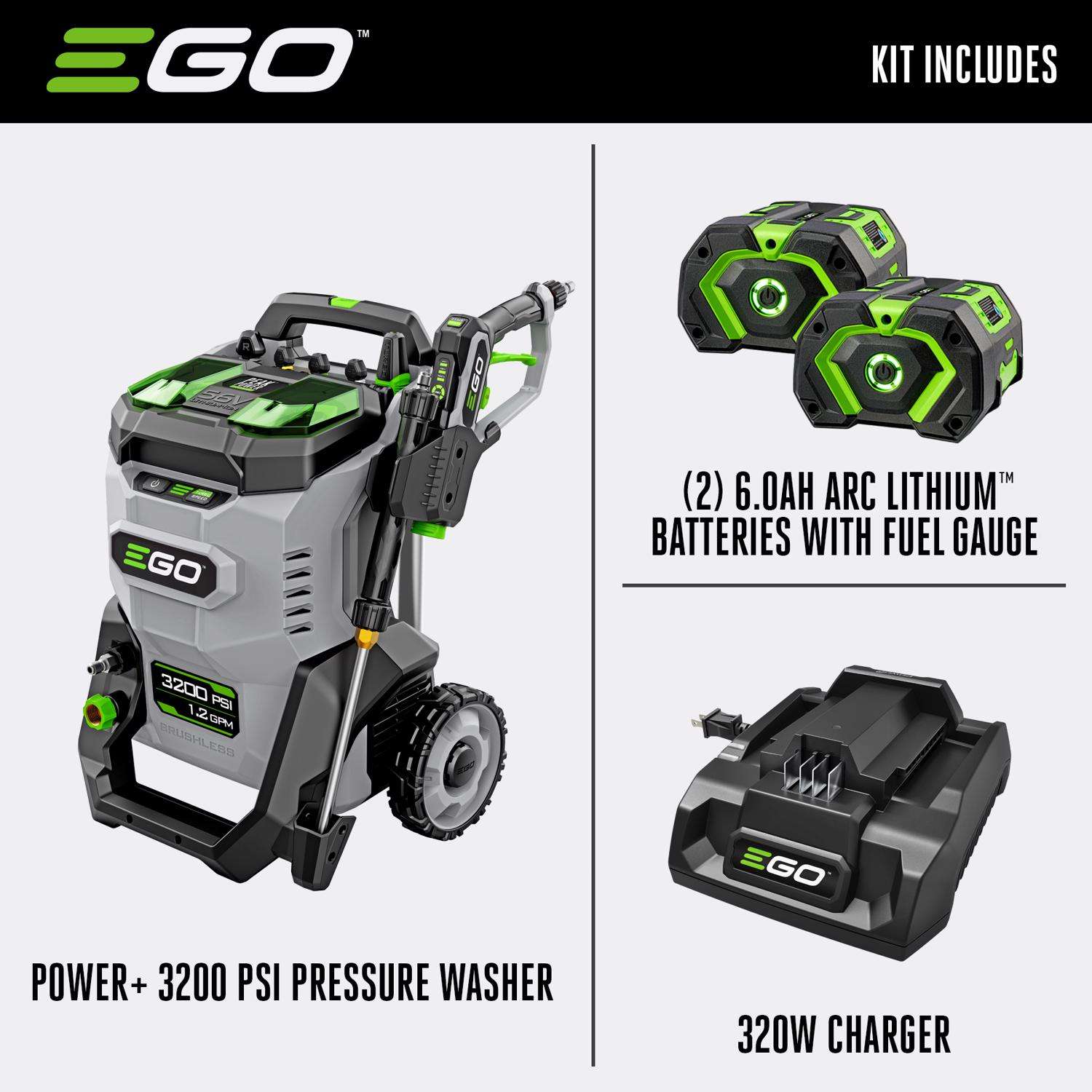 EGO Power+ HPW3204 3200 psi Battery 1.2 gpm Pressure Washer Kit (Battery & Charger) W/ (2) 6AH BATTERIES image 2