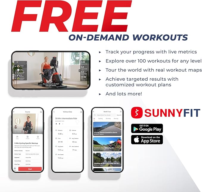 Sunny Health & Fitness Smart 17" Stride Elliptical Machine Trainer w/Built-In Pulse Sensor & 16-Level Tension for Home Exercises, Free SunnyFit App Bluetooth Link, Optional Electro-Magnetic Resistance image 2