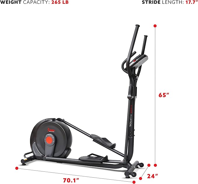 Sunny Health & Fitness Smart 17" Stride Elliptical Machine Trainer w/Built-In Pulse Sensor & 16-Level Tension for Home Exercises, Free SunnyFit App Bluetooth Link, Optional Electro-Magnetic Resistance image 6